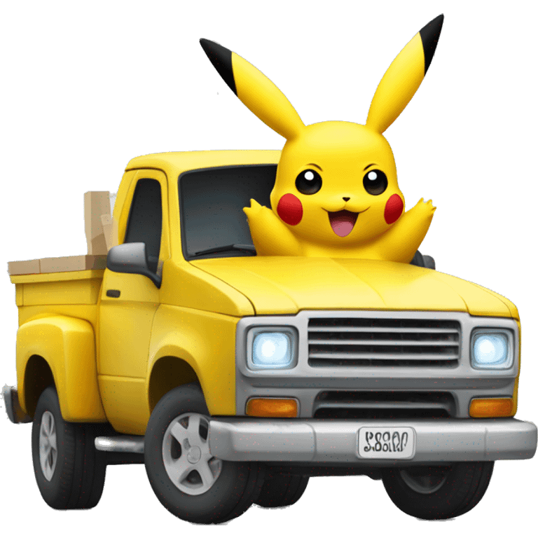 Pikachu in a truck with white bricks in the back emoji