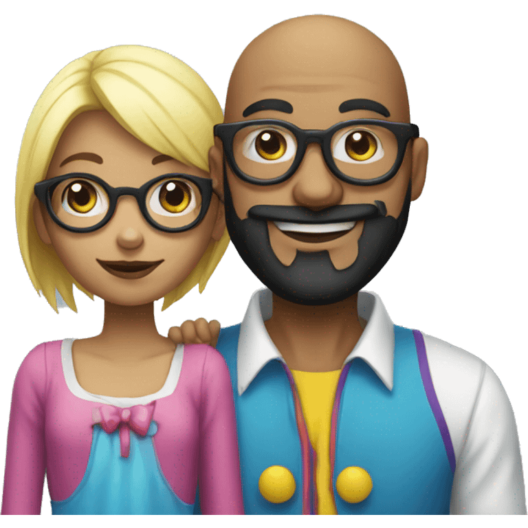 black beard Bald man wearing glasses with clown girl emoji