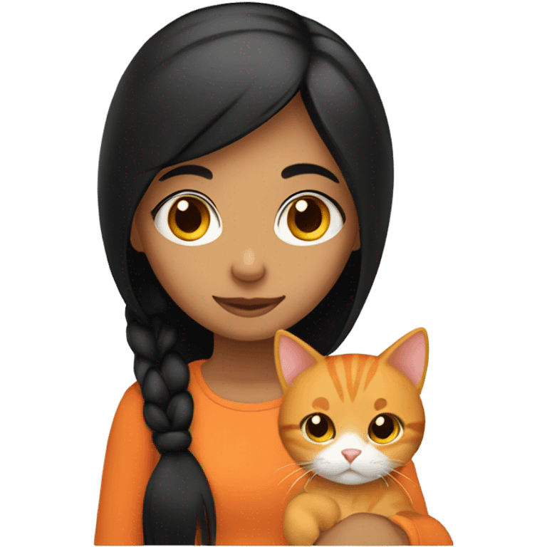 black hair girl with orange cat emoji