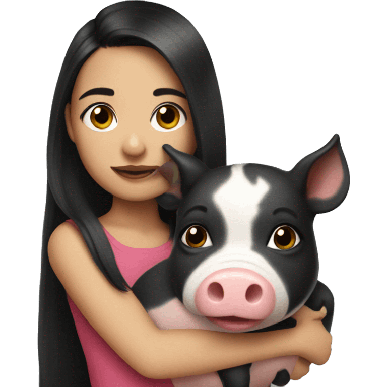 Dark-haired girl with a mini pig emoji