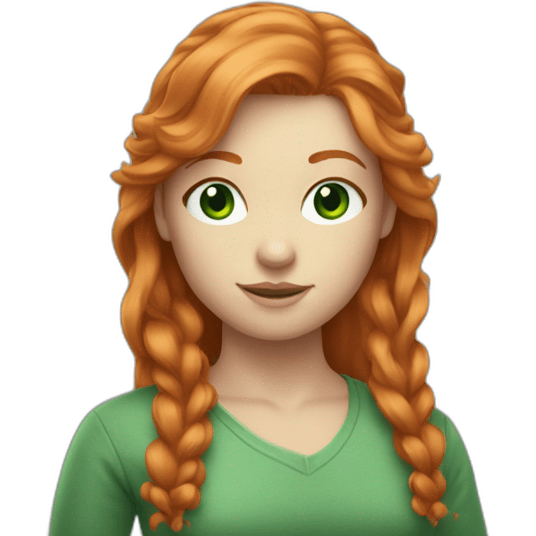 ginger woman green eyes long hair bangs, close up, chest up emoji