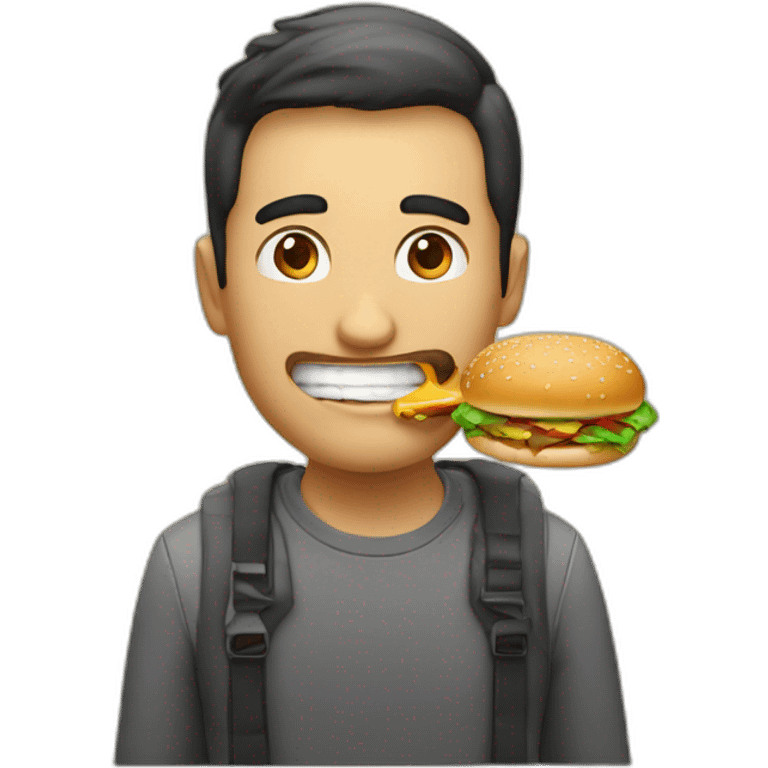 a 25 years old male developer eating hamburger emoji