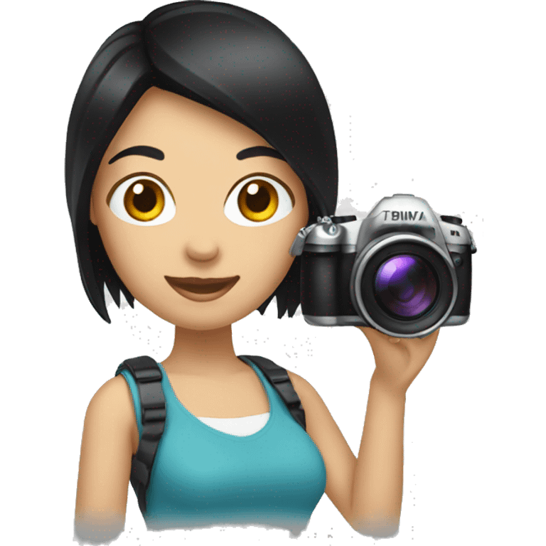 emoji of a brunette woman with straight black hair holding a photo camera emoji