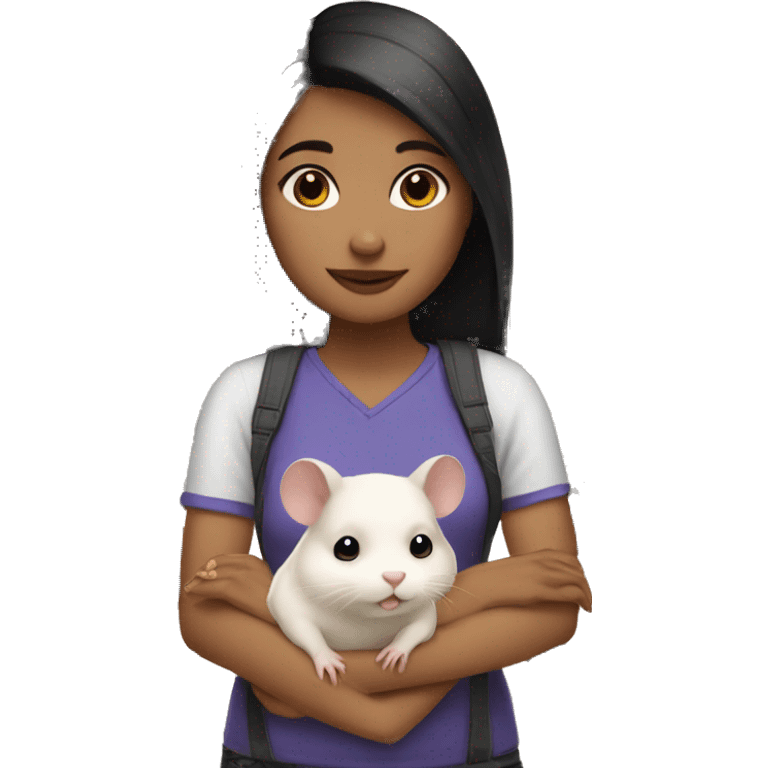 White girl black hair holding two hamsters emoji