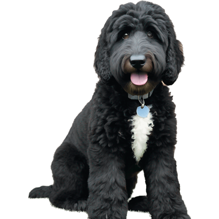 Black goldendoodle with white patch on chest emoji