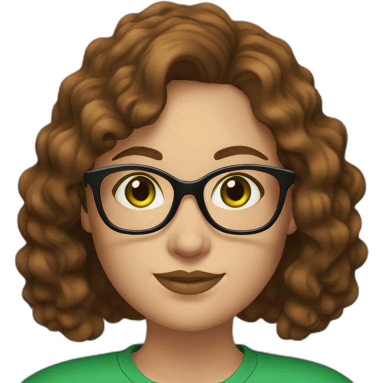 curvy-woman-with-wavy-brown-hair-square-glasses-green-eyes emoji