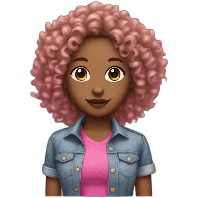 light skin black girlfriend with light brwon curly hair and a pink shirt emoji