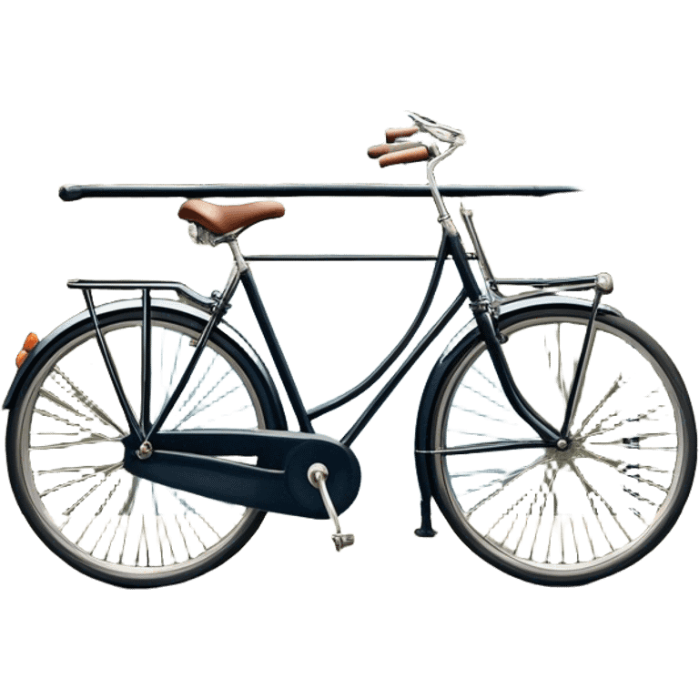 Cinematic Realistic image of a classic Dutch bicycle, rendered with sleek design details and finely textured components, set against an urban canal scene with soft, diffused daylight emoji