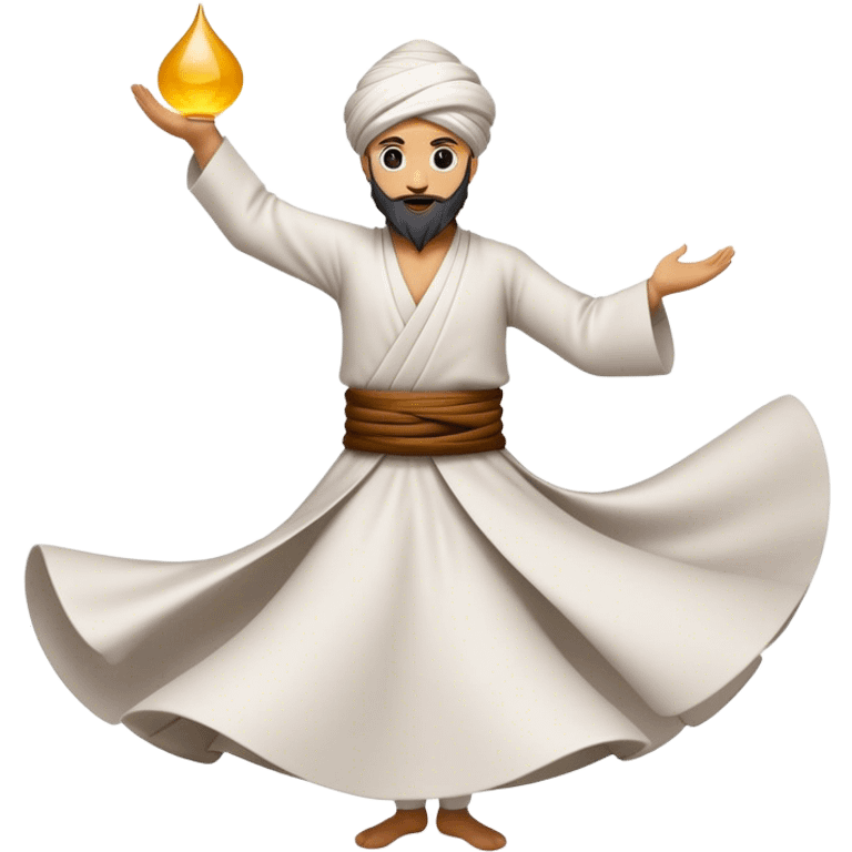 Cinematic Realistic Whirling Dervish Pop Culture Emoji, showcasing a mystical portrayal of traditional Sufi dance rendered with fluid textures and dynamic, spiritual lighting. emoji