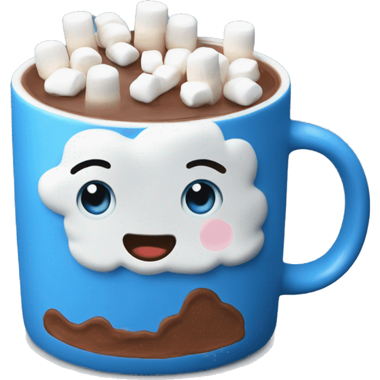 Hot chocolate in a blue mug with marshmallows  emoji