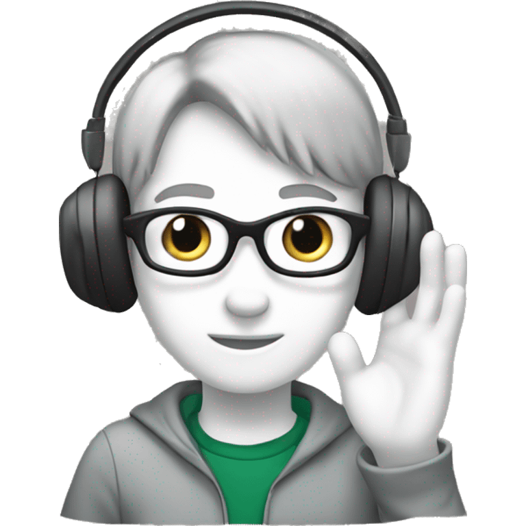 student with headphone, hand raised emoji