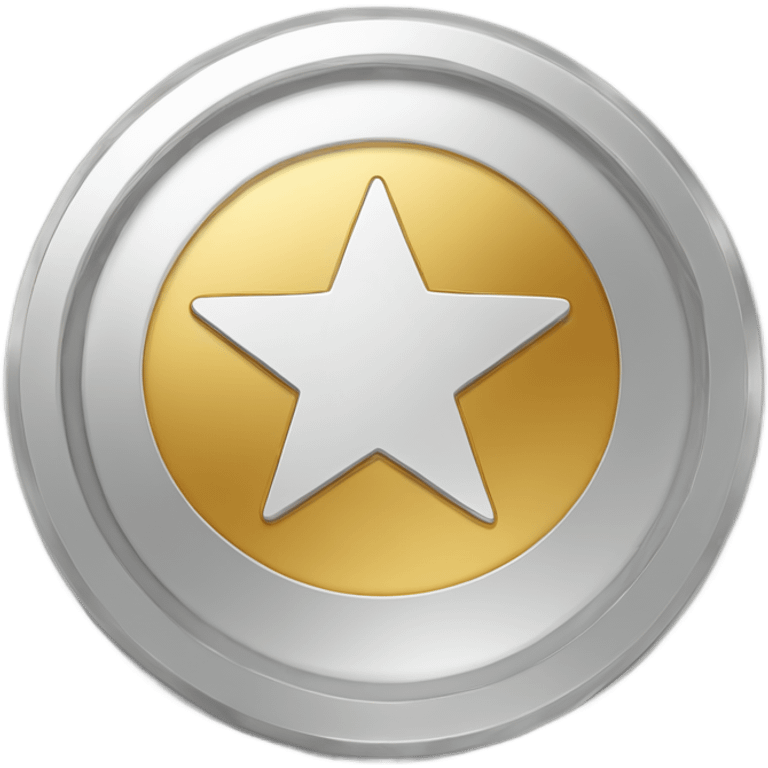 Golden circular coin design. The coin features a bright white star icon in the center. The outer edge of the coin is shiny and detailed, while the inner surface is smooth with a minimalist star design. emoji