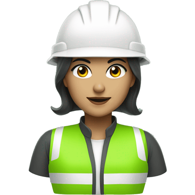 Turkish woman electrical engineer with white helmet and phosphorescent protection green vest emoji