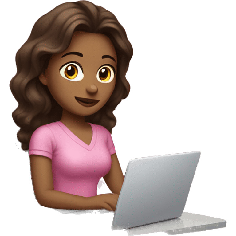 The brunette is working on a pink laptop emoji