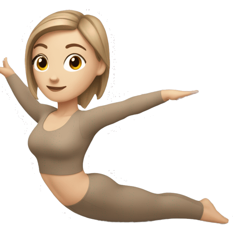 White Girl with brown hair doing yoga in beige tight yoga suit emoji