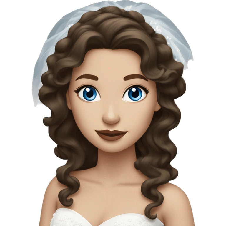 Fair skin Brunette wavy hair bride with blue eyes emoji