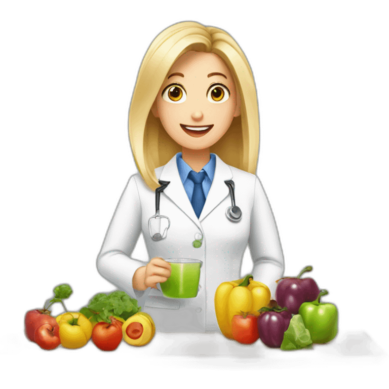 nutricionista rubia hablando a audiencia emoji