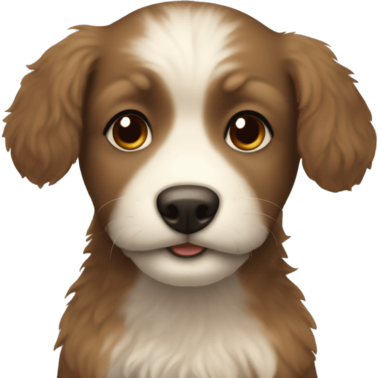 Create a puppy with brownish white fluffy fur with dark brown eyes and small pup  emoji