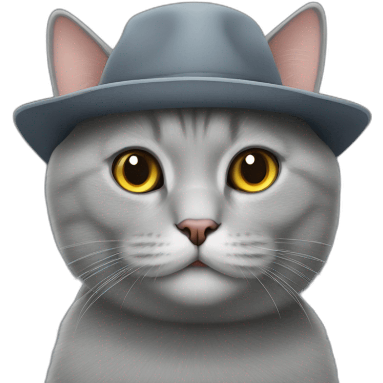 Grey British short cat wearing a hat emoji