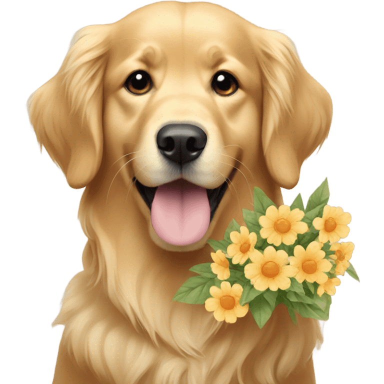 Golden retriever holding flowers  emoji