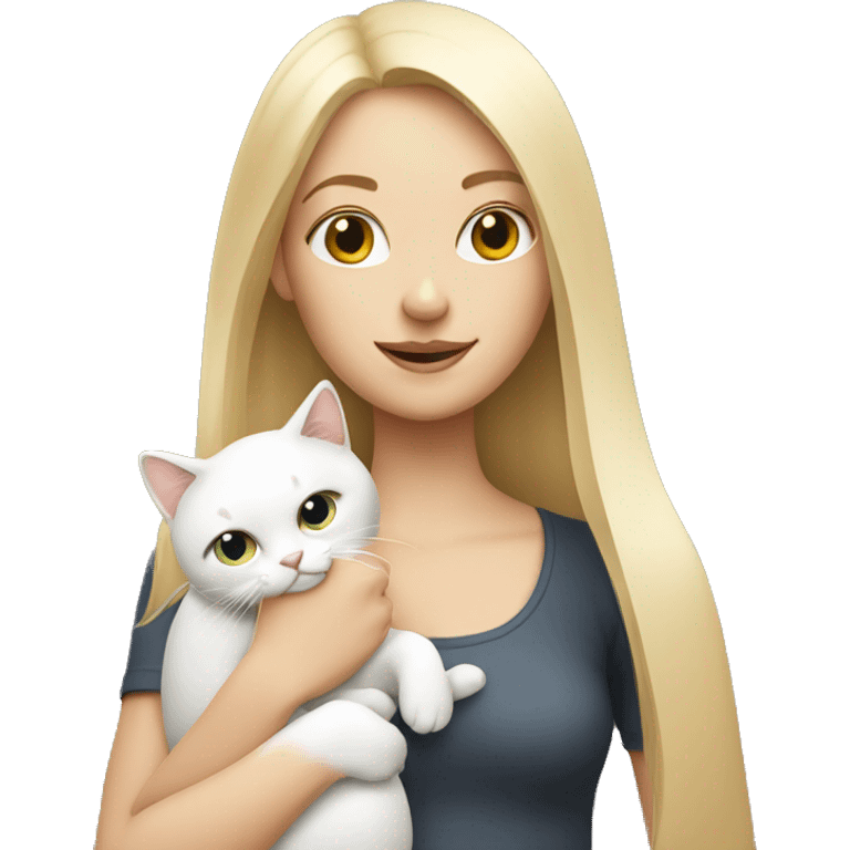 blonde girl holding white cat emoji