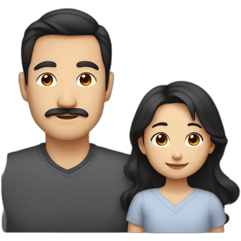 father dark hair and mustache, mother asian, son dark hair, and baby daughter emoji