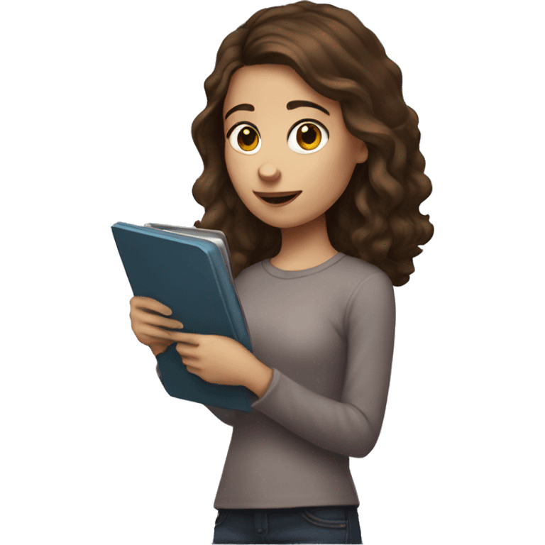 Girl with brown hair holding a kindle emoji