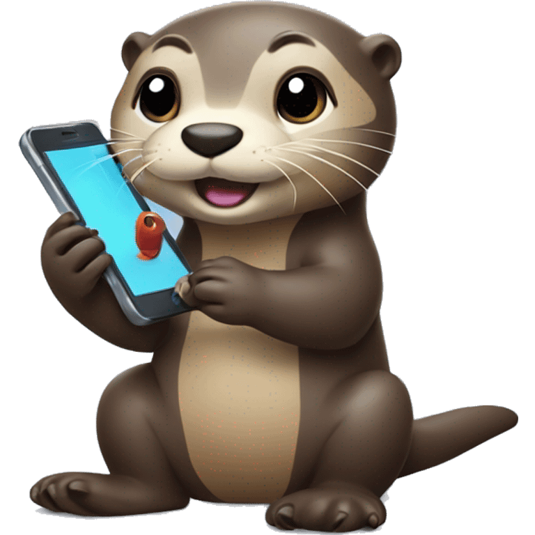 Otter playing with a phone emoji