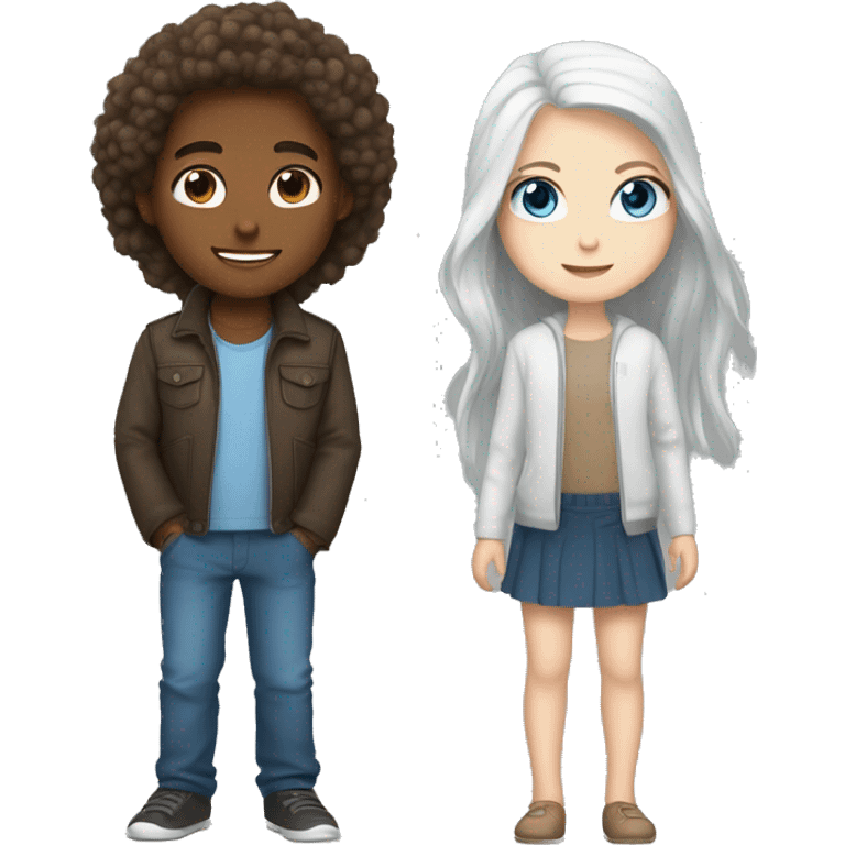 girl with long brown hair and light skin love in boy with blue eyes and white hair  emoji