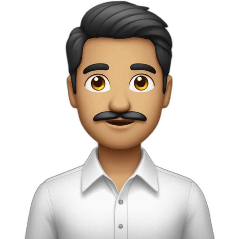 Young indian white faced Businessman in plain white shirt with sleeve up and mustach emoji