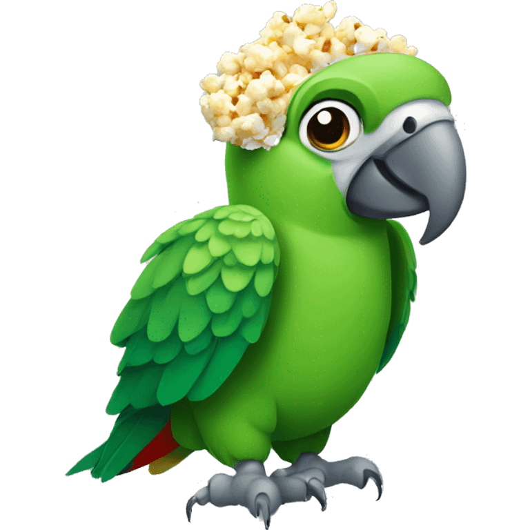 green parrot holding a popcorn emoji