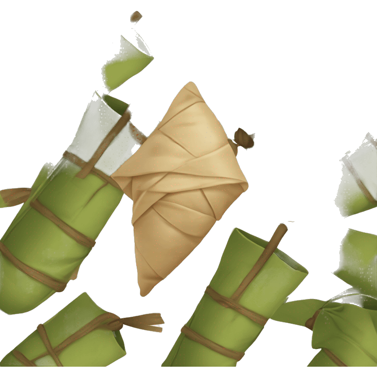 A traditional Chinese zongzi, a wrapped glutinous rice dumpling, in a triangular shape. The zongzi is wrapped with brown bamboo leaves and tied with a string. emoji