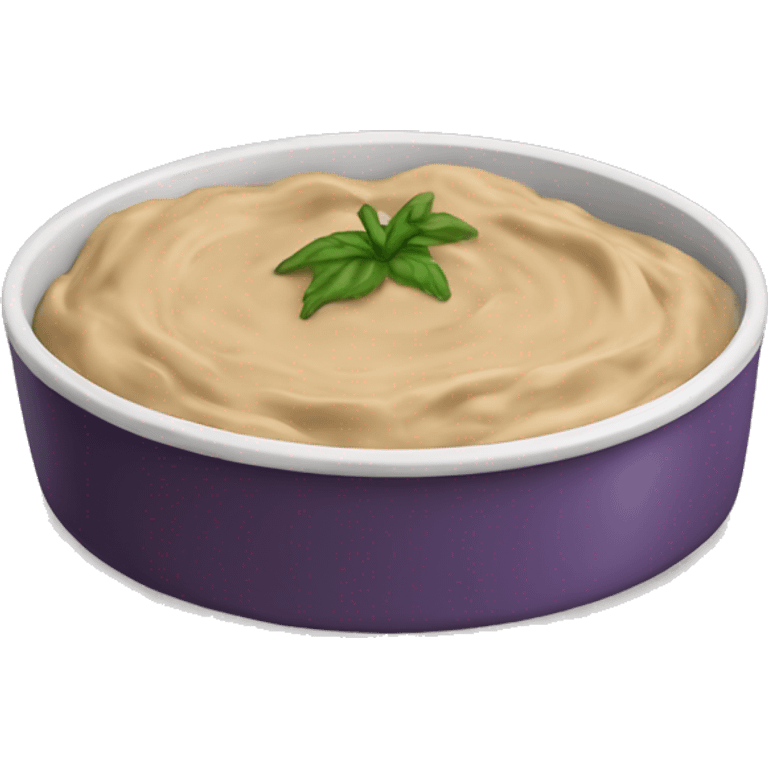 Eggplant dip in a circular dish, the color of the dip is tan emoji