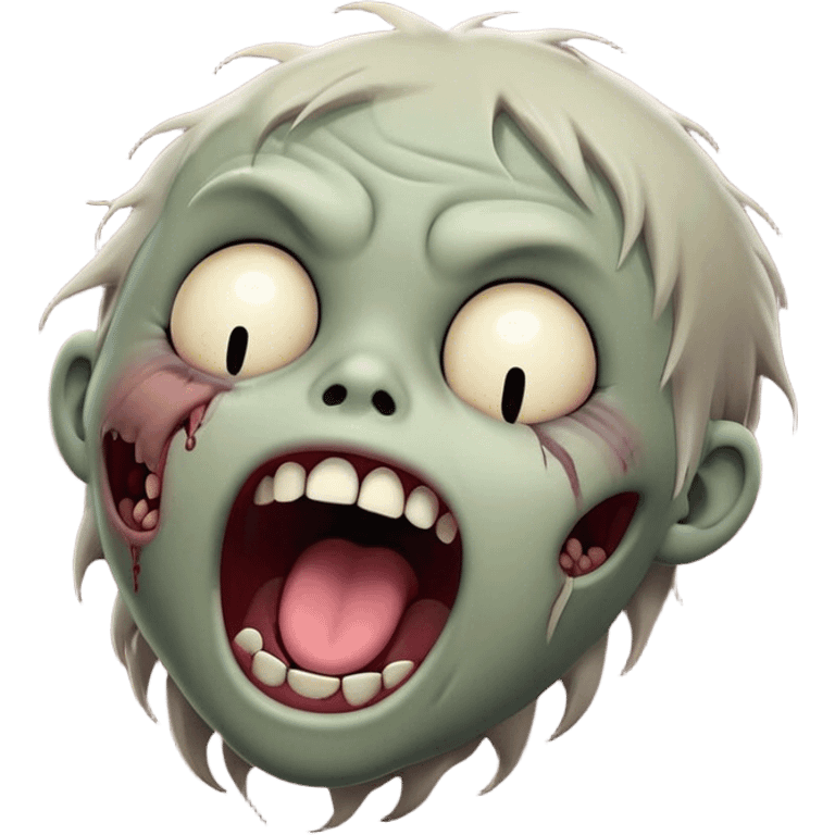 Cinematic Cute Yawning Zombie Portrait Emoji, with a delightfully quirky, slightly disheveled face in muted ashen tones, head tilted back in a big, funny yawn that reveals quirky stitches and playful gaps, simplified yet irresistibly charming, highly detailed with a soft, eerie glowing outline capturing the sleepy, offbeat vibe of a zombie taking a nap! emoji