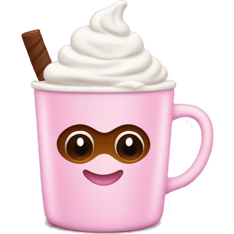 Hot cocoa with whipped cream in pink cup emoji