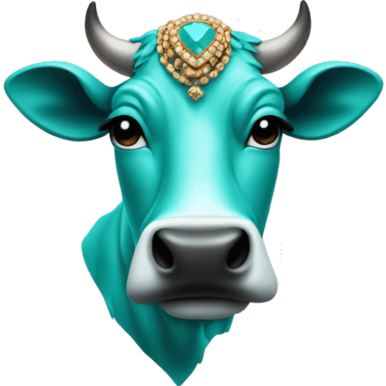 cow wearing turquoise jewelry  emoji