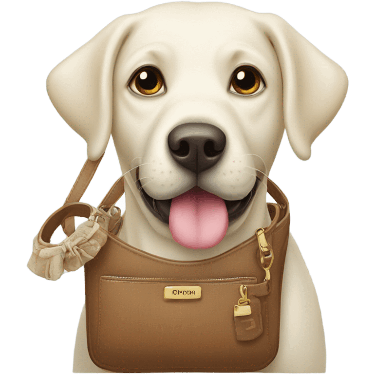 White Labrador holding a purse in her mouth  emoji