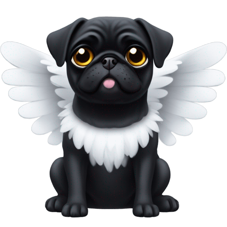 Black Pug with angel wings and halo emoji