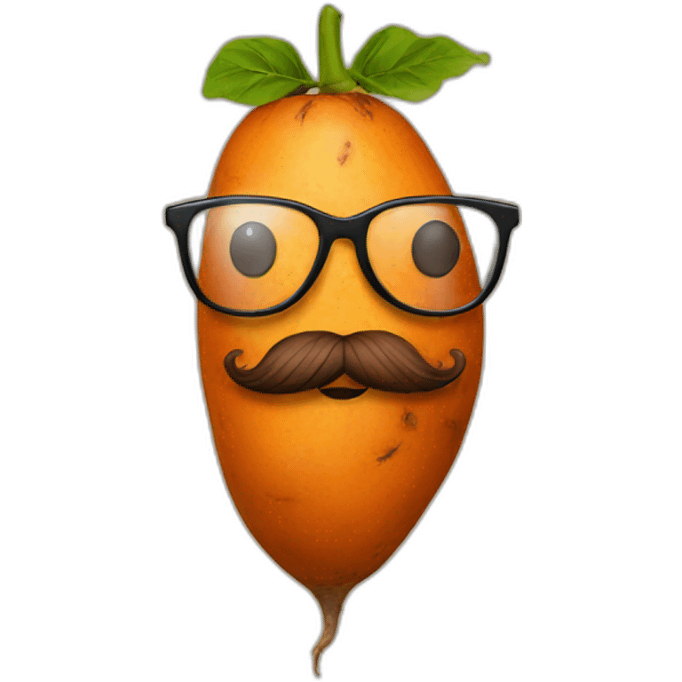 sweet potato with glasses and a beard emoji