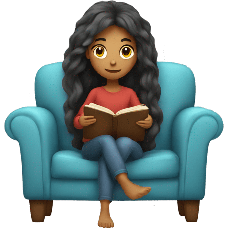 long hair girl reading a book in cozy chair  emoji