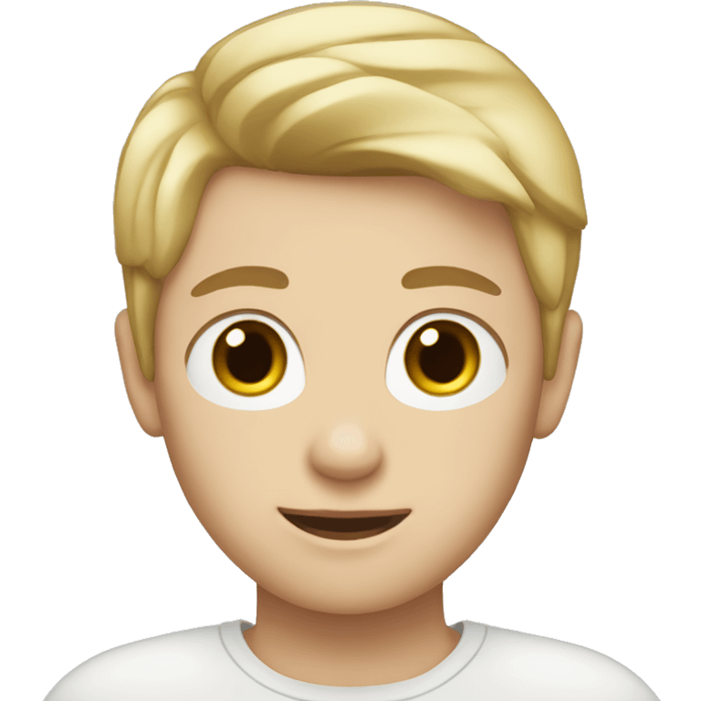 human with blond and short hair, white skin, brown eyes emoji