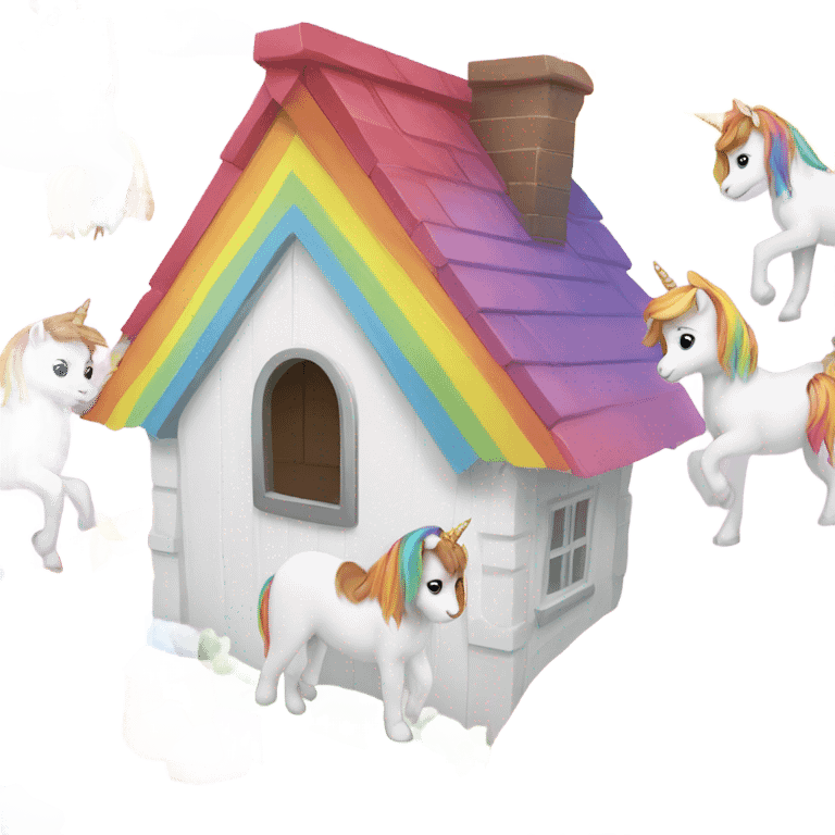 rainbow house with unicorns and puppy’s  emoji