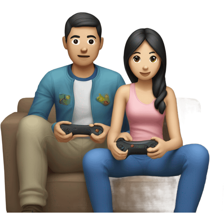 Asian Couple playing video games emoji