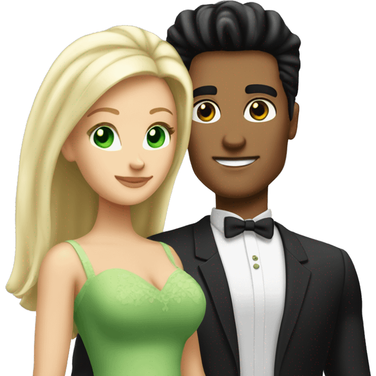 Couple married, he has black hair like Johnny Bravo, she is blonde with green eyes and she has long hair emoji