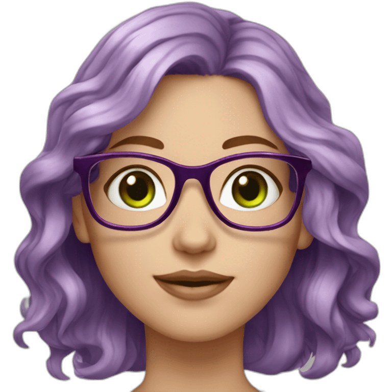 white-girl-purple-wavy-hair-green-eyes-square-glasses emoji