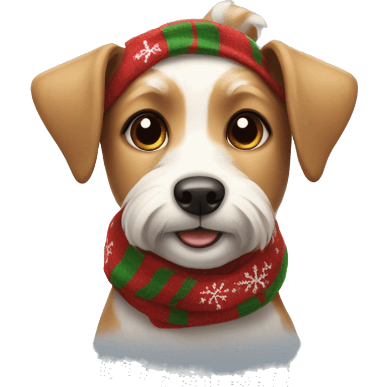 Small terrier dog with floppy ears wearing Christmas scarf  emoji