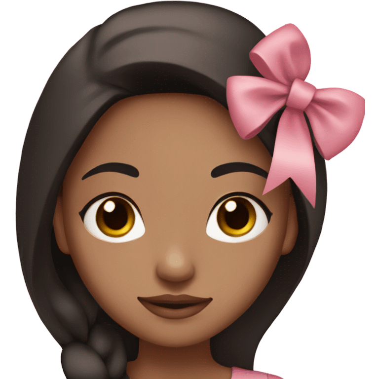 brown pretty girl with makeup with light tan skin and black straight hair with pink bow on hair  emoji