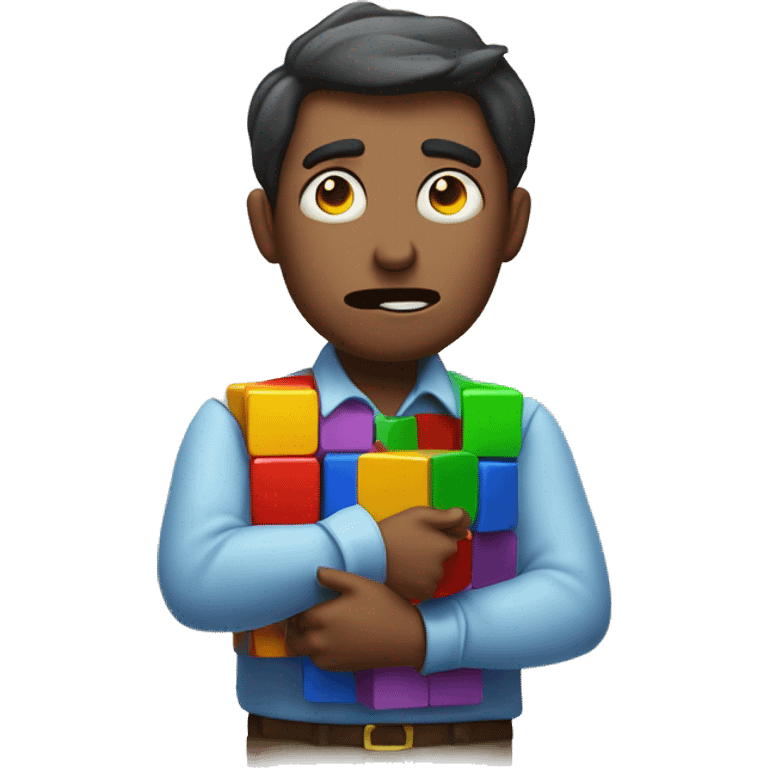 Confused man with a puzzled rubiks cube emoji