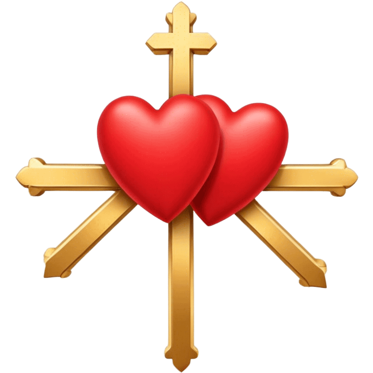 Two red  hearts connected by a simple gold cross  emoji