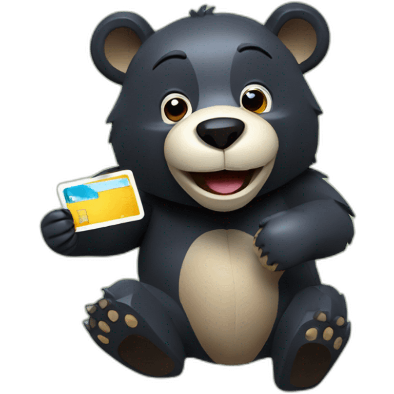 Happy Lowpoly black bear with credit card emoji